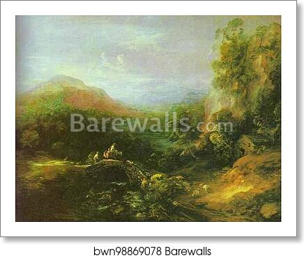 Mountain Landscape with Peasants Crossing a Bridge by Thomas Gainsborough, Art Print