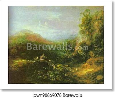 Mountain Landscape with Peasants Crossing a Bridge by Thomas Gainsborough, Art Print Mountain Landscape with Peasants Crossing a Bridge by Thomas Gainsborough, Art Print