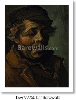 Head of a peasant withcap by Vincent Van Gogh, Art Print