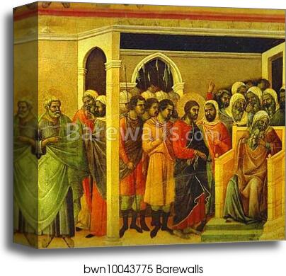 Maestà (back, central panel) Jesus Before Caiaphas by Duccio Di Buoninsegna, Canvas Print