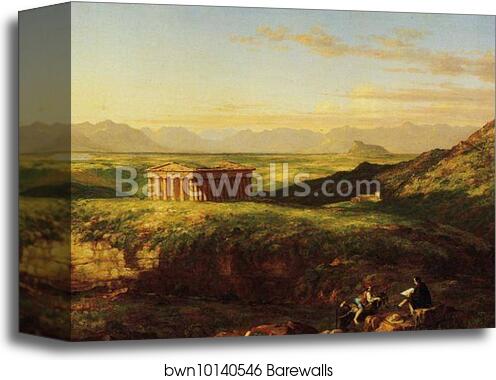 The Temple of Segesta with the Artist Sketching. Detail by Thomas Cole, Canvas Print