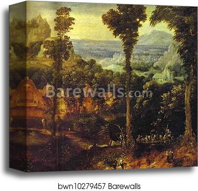 Flight into Egypt. Detail by Herri De Patinir, Called Herri Met De Bles, Canvas Print