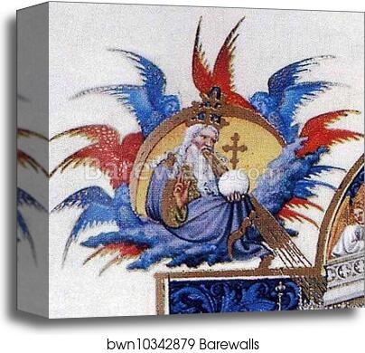 Les trÄ�s riches heures du Duc de Berry. Coronation of Mary. Detail by Limbourg Brothers, Canvas Print