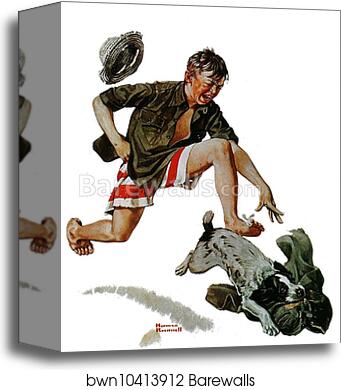 Runaway pants (Boy chasing dog with pants) by Norman Rockwell, Canvas Print