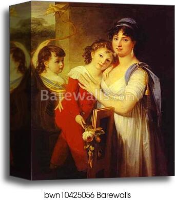 Portrait of Anna Muravyova-Apostol (1770s-1810) with Her Son Mathew (1793-1886) and Her Daughter Catherine (1794-1849) by Jean-Laurent Mosnier, Canvas Print