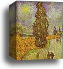 Road with Man Walking, Carrige, Cypress, Star and Crescend Moon by Vincent Van Gogh, Canvas Print