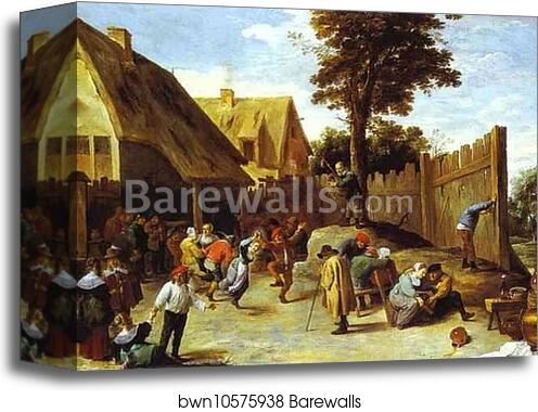 Peasants Dancing Outside an Inn by David Teniers The Younger, Canvas Print