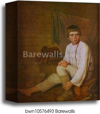 Peasant Boy Putting on Bast Sandals by Alexey Venetsianov, Canvas Print Peasant Boy Putting on Bast Sandals by Alexey Venetsianov, Canvas Print