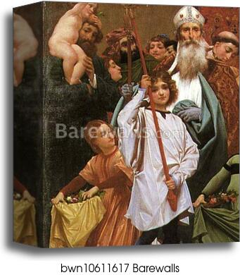 Cimabue's Celebrated Madonna is Carried in Procession through the Streets of Florence; in front of the Madonna, and Crowned with Laurels, walks CImabue Himself, with his Pupil Giotto; behind It Arnolfo Di Lapo, Gaddo Gaddi, Andrea Tafi, Niccola Pisano, Bu by Frederick Leighton, Canvas Print