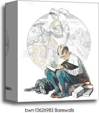 Boy Reading Adventure Story by Norman Rockwell, Canvas Print
