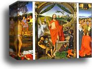 The Resurrection, with the Martyrdom of St. Sebastian and the Ascension by Hans Memling, Canvas Print