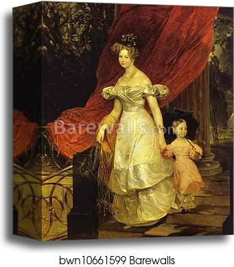 Portrait of Grand Duchess Elena Pavlovna and Her Daughter Maria by Karl Brulloff, Canvas Print