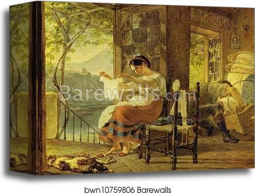 Italian Woman Heavy with a Child Examining a Shirt and her Husband Making a Cradle by Karl Brulloff, Canvas Print Italian Woman Heavy with a Child Examining a Shirt and her Husband Making a Cradle by Karl Brulloff, Canvas Print