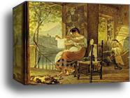 Italian Woman Heavy with a Child Examining a Shirt and her Husband Making a Cradle by Karl Brulloff, Canvas Print