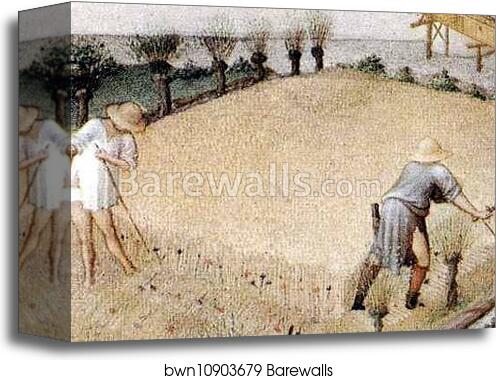 Les tr�s riches heures du Duc de Berry. July. Palais Poitiers. Detail by Limbourg Brothers, Canvas Print