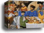 Les tr�s riches heures du Duc de Berry. January. A New Year's Day Feast including Jean de Berry. Detail by Limbourg Brothers, Canvas Print