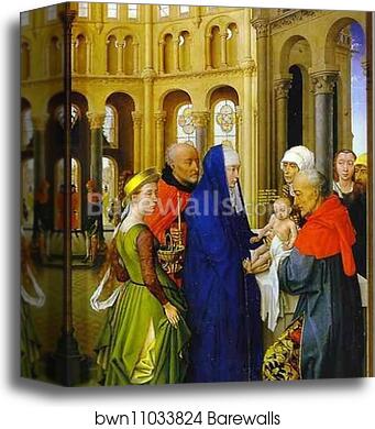 St. Columba Altarpiece. Presentation in the Temple. The right panel by Rogier Van Der Weyden, Canvas Print
