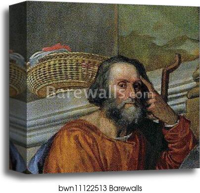 Holy Family with Saint John the Baptist, Saint Abthony Abbot, and Saint Catherine. Detail by Paolo Veronese, Canvas Print