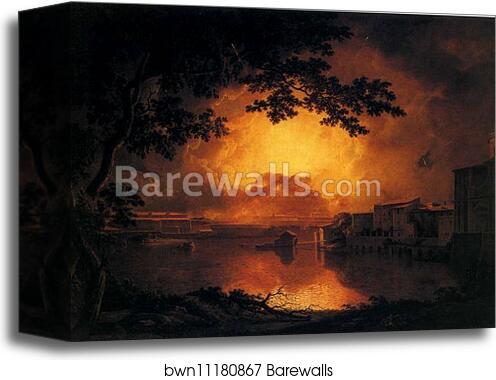The Girandola, or Grand Fire Work at the Castle of St. Angelo in Rome by Joseph Wright Of Derby, Canvas Print