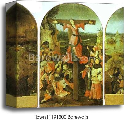 Crucifixion of St. Julia (Triptych). Left wing: St. Anthony in Meditation. More. Central panel: Crucifixion of St. Julia or Liberata. More. Right wing: Two Slave-Dealers by Hieronymus Bosch, Canvas Print