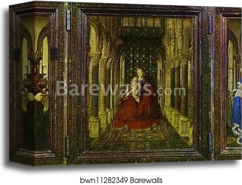 The Virgin and Child in a Church (a portable altar) by Jan Van Eyck, Canvas Print