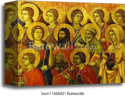 Maestà (front, central panel, detail) Angels and Saints by Duccio Di Buoninsegna, Canvas Print