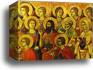 Maestà (front, central panel, detail) Angels and Saints by Duccio Di Buoninsegna, Canvas Print