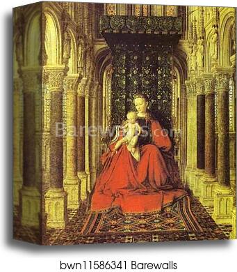 The Virgin and Child in a Church (central section of a portable altar) by Jan Van Eyck, Canvas Print