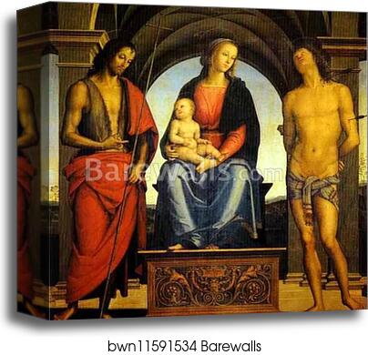 Madonna and Child Enthroned with St. John the Baptist and St. Sebastian by Pietro Perugino, Canvas Print