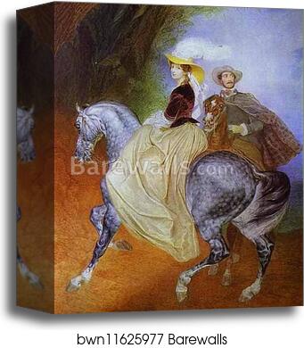 Portrait of Ye. Mussart and E. Mussart. (Riders) by Karl Brulloff, Canvas Print
