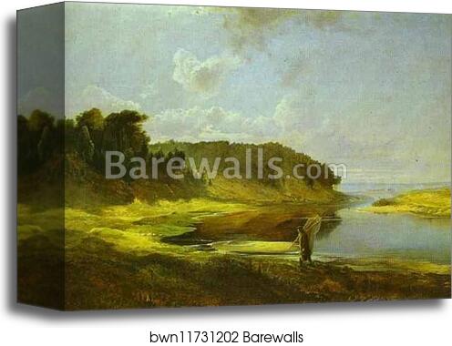 Landscape with a River and an Angler by Alexey Savrasov, Canvas Print