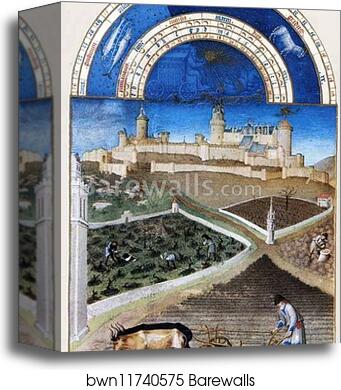 Les trÄ�s riches heures du Duc de Berry. March. Château de Lusignan by Limbourg Brothers, Canvas Print