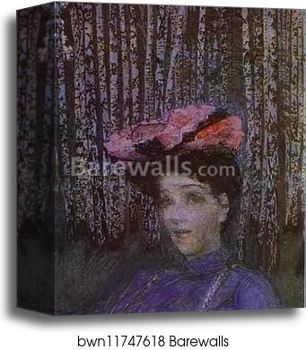 Portrait of N. Zabela-Vrubel on the Edge of a Birch Grove by Mikhail Vrubel, Canvas Print