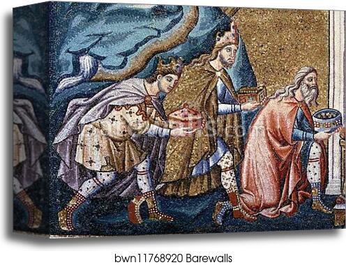 Adoration of the Kings. Detail by Pietro Cavallini, Canvas Print