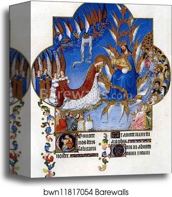 Les trÄ�s riches heures du Duc de Berry. Coronation of Mary by Limbourg Brothers, Canvas Print