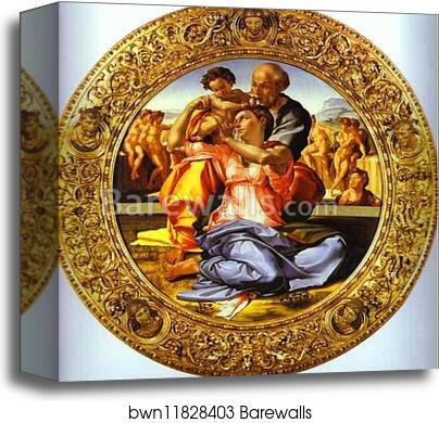 Doni Tondo - The Holy Family with St. John the Baptist by Michelangelo, Canvas Print