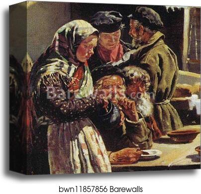 Lunch. Study for the painting "Flea market in Moscow". Detail by Vladimir Makovsky, Canvas Print