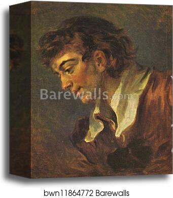 Head of a Young Man by Jean-Honoré Fragonard, Canvas Print