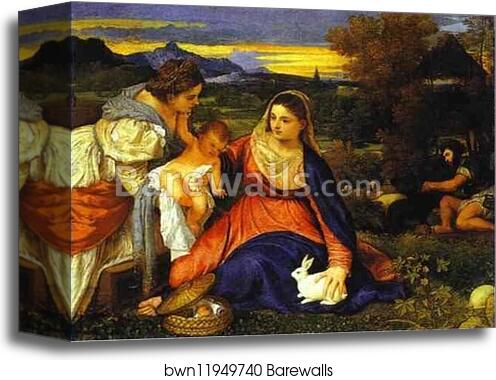 Madonna and Child with St. Catherine and a Rabbit by Titian, Canvas Print