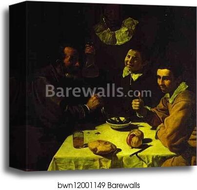 Three Men at Table by Diego Velázquez, Canvas Print