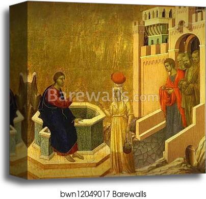 Maestà (back, predella) Jesus and the Samaritan Woman by Duccio Di Buoninsegna, Canvas Print