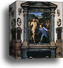 Montage showing the Noli me tengere in its original location by Agnolo Bronzino, Canvas Print