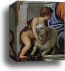 Holy Family with Saint John the Baptist, Saint Abthony Abbot, and Saint Catherine. Detail by Paolo Veronese, Canvas Print