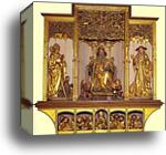 Central part: wooden carved figures of St. August, St. Anthony, St. Jerome; bottom part Jesus with 12 Apostles. Sculptures by Nicolas de Haguenau (active in Strasbourg around 1490) by Matthias Grünewald, Canvas Print