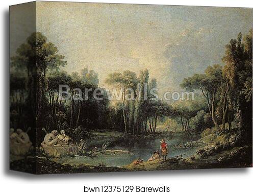 Landscape with a Pond by François Boucher, Canvas Print