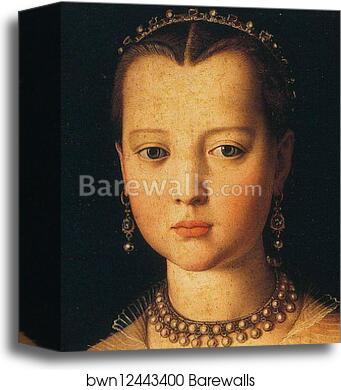 Portrait of Maria de'Medici. Detail by Agnolo Bronzino, Canvas Print