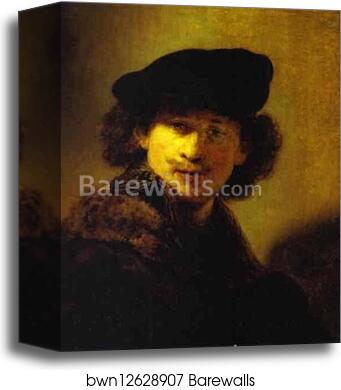 Self-Portrait with Velvet Beret and Furred Mantel by Rembrandt Harmenszoon Van Rijn, Canvas Print