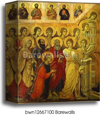 Maestà (front, central panel, detail of) The Mother of God Enthroned with the Christ Child, amidst Angels and Saints by Duccio Di Buoninsegna, Canvas Print Maestà (front, central panel, detail of) The Mother of God Enthroned with the Christ Child, amidst Angels and Saints by Duccio Di Buoninsegna, Canvas Print