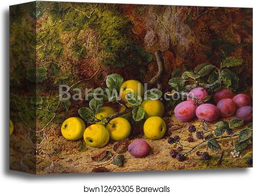 Still Life of Yellow Apples, Plums and Raspberries by George Clare, Canvas Print Still Life of Yellow Apples, Plums and Raspberries by George Clare, Canvas Print