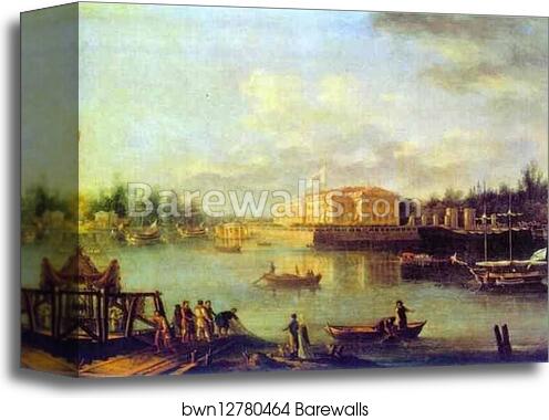 View on the Kamennoostrov Palace through Bolshaya Nevka from the Stroganov Seashore by Semion Shchedrin, Canvas Print